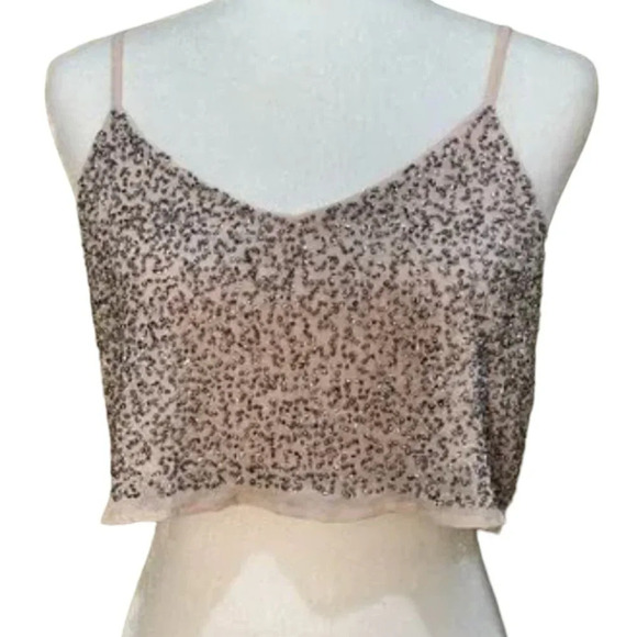 FOREVER 21 Blush Pink Sequin Crop Top Tank Top - size XS - Picture 1 of 7
